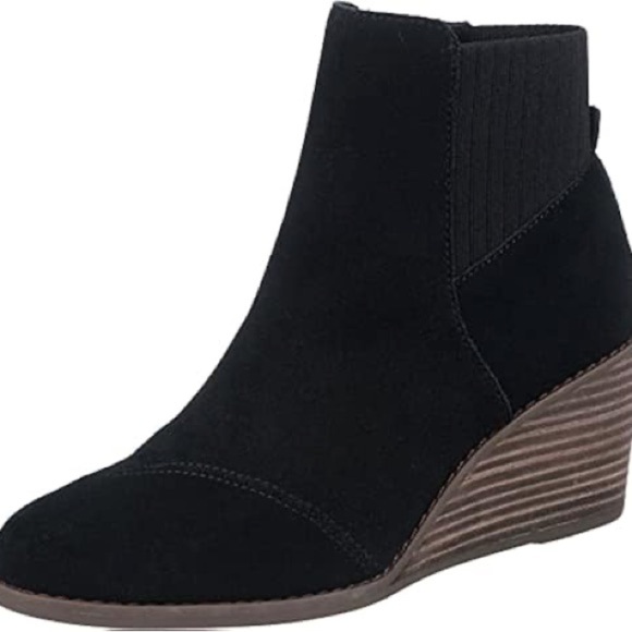 NEW TOMS Sadie Black Wedge Ankle Boots size 8 - Picture 3 of 11
